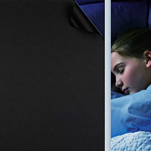 Fensterfolie Selbsthaftend Schwarz, Verdunkelungsfolie Blickdicht Sichtschutzfolie Anti-UV & Sichtschutz Fenster Klebefolie Statische Folie Dunkel für Schlafzimmer Badezimmer - Schwarz [44,5x400 cm]