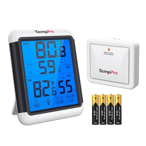ThermoPro TP65B Digital Hygrometer Indoor Outdoor Thermometer Wireless Temperature and Humidity Monitor with Jumbo Touchscreen and Backlight Humidity Gauge, 500ft/150m Range