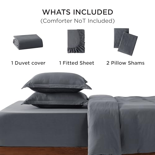 Image of Bedsure Duvet Cover King Size with Fitted Sheet - 4 Pieces Prewashed Cotton-Like Extra Soft Bedding Set, Includes 1 Duvet Cover 104x90 Inches, 2 Pillow Shams, 1 Fitted Sheet, Dark Grey
