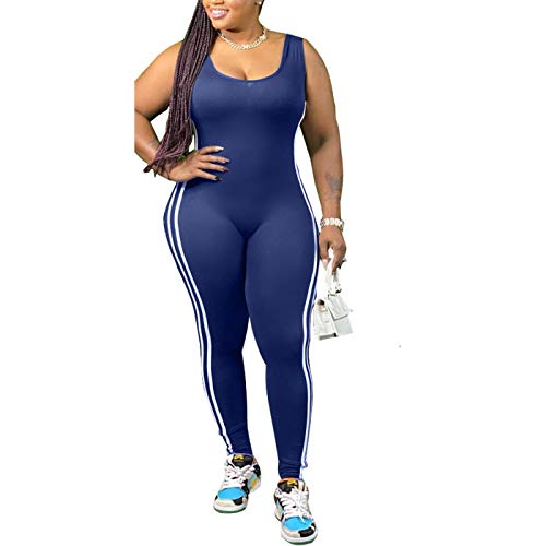 IyMoo Women's Sexy Plus Size Bodycon Romper Spaghetti Strap Pants One Piece Jumpsuits Clubwer Navy Blue 2XL