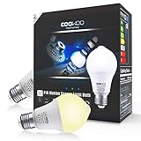 Motion Sensor Light Bulbs 12W Dusk to Dawn PIR Built-In Motion Detector Smart Bulbs E26 Base A19 Indoor Outdoor LED Light Bulbs 3000K Warm White 1000 Lumens Security Night Lights 2 Pack by COOWOO