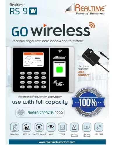 Image of Realtime | RS9W WiFi Biometric Attendance Machine with RFID Card Reader Digital Display Realtime Time Tracking Office Staff Employee Time Recorder