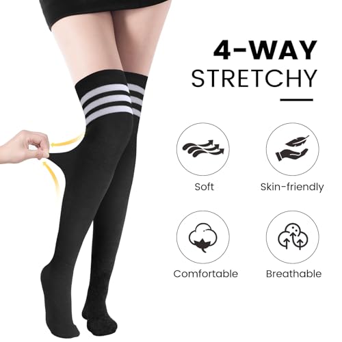 Image of Trifabricy Thigh High Socks for Women, Warm Over Knee High Socks, Extra Long Striped High Boot Stockings for Daily Wear