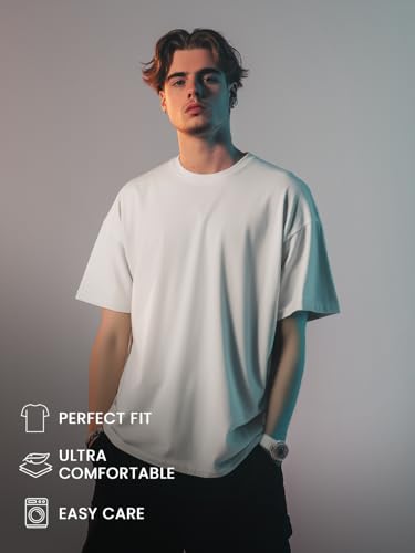 Image of Nobero 100% Cotton Oversized T Shirts for Men Stylish | Oversized Fit | Solid T Shirts for Men 180 GSM Combed Cotton | Round Neck Half Sleeve
