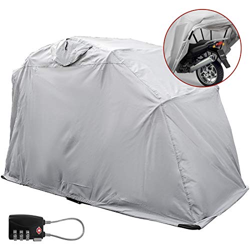 Mophorn Motorcycle Cover 600D Motorcycle Tent Oxford Material Motorcycle Shed Anti-UV (Silver, large)