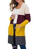 QIXING Women's Casual Open Front Knit Cardigans Plush Fuzzy Sweater Coat with Pockets Color Stitching