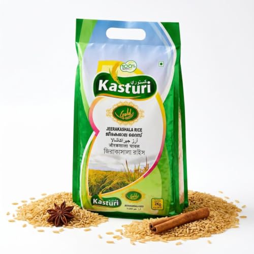 Kasturi Gold Jeerakasala Bardhaman Quality Ghee Rice Kaima rice 2 Kg - Premium Aromatic South Indian Neychoru Variety