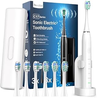 Sonic elektryczna szczoteczka do zębów  COULAX podróżna szczoteczka do zębów, elektryczna szczoteczka do zębów, elektryczna szczoteczka do zębów, z 6 głowicami, etui podróżne, 5 timer,