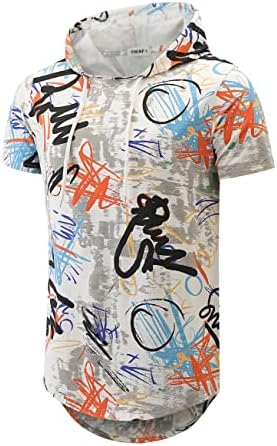 YININF Mens Hipster Hip Hop Pullover Graphic Short Sleeves Hooded T-Shirt(330 White L)