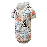 YININF Mens Hipster Hip Hop Pullover Graphic Short Sleeves Hooded T-Shirt(330 White L)