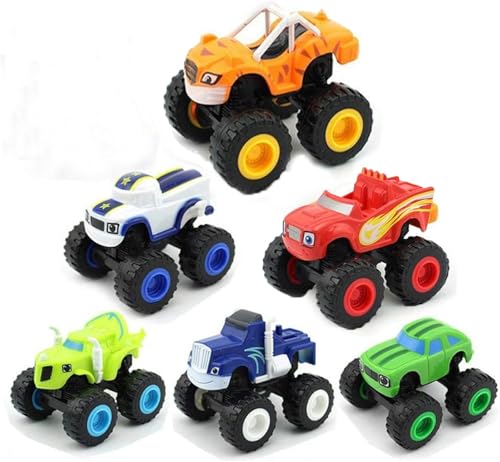 GOLDINPOT Monster Machines Toy Truck & Figure Set - Friction-Powered Stunt Vehicles Durable ABS Construction Drop-Resistant for 3-6 Year Old Toddlers Kids | Push & Go Monster Cars for Pretend Play