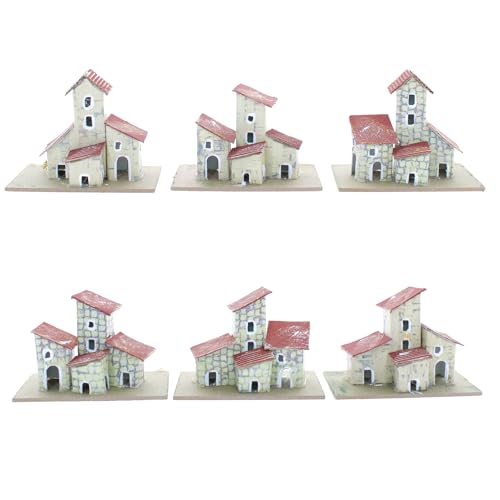 Moranduzzo Set de 6 Casas 10x5x8 cm – Configuración Rústica para Belén, Pueblo Artesanal, Hecho en Italia