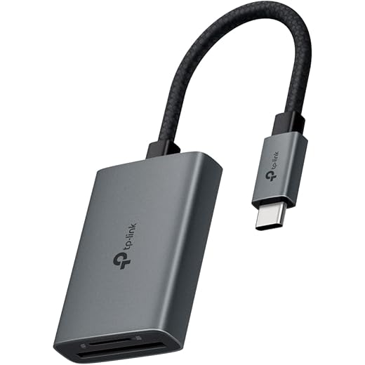 TP-Link UA430C USB-C to SD & microSD 3.0 Card Reader, 200MBps UHS-I, Up to 5 Gbps, Dual Slot Simultaneous Access, Plug & Play, 150mm Braided Cable, Aluminum Body, Compact & Durable Design