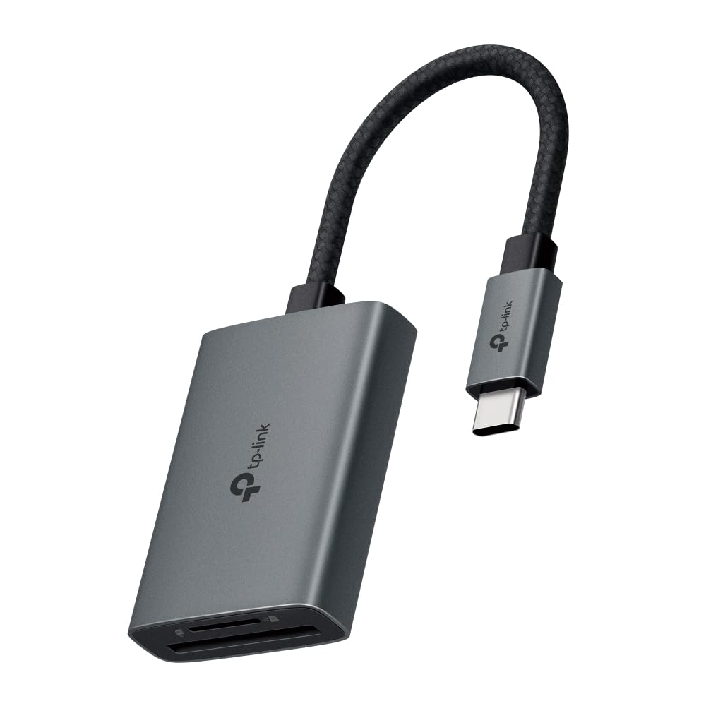 TP-Link UA430C USB-C to SD & microSD 3.0 Card Reader, 200MBps UHS-I, Up to 5 Gbps, Dual Slot Simultaneous Access, Plug & Play, 150mm Braided Cable, Aluminum Body, Compact & Durable Design