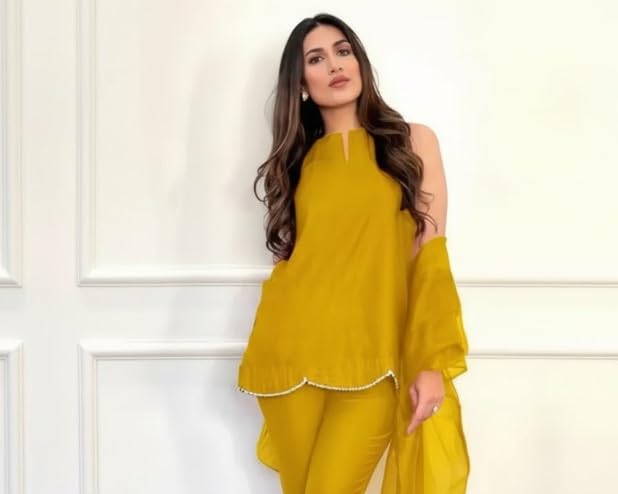 Image of Women's Teal Chiffon Kurta with Dupatta and Palazzo Pants, 3-Piece Ethnic Suit Set