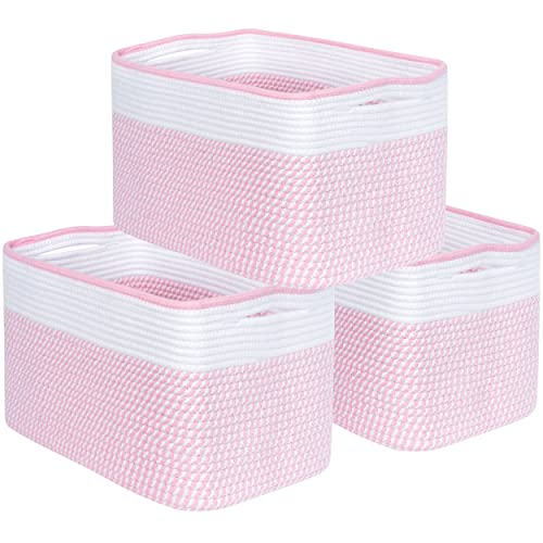 MINTWOOD Design 3-Pack Storage Baskets for Shelves, Decorative Baskets for Organizing, Woven Baskets for Storage, Book Basket, Cube Organizer, Cube Storage Bin Box, Closet Organizers, Light Pink