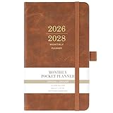 2026-2028 Monthly Pocket Planner - 3 Year Calendar, Faux Leather Cover, JAN 2026 - DEC 2028, 3.8