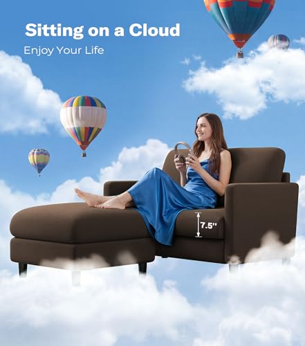 Image of Welzona Loveseat Sofa with Ottoman, 51 inch Small L Shaped Teddy Couch Sofa