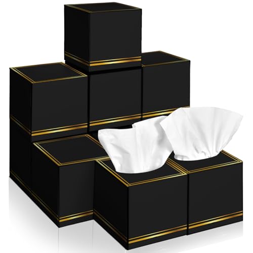 Image of Fourluoo 12 Pack Facial Tissues Cube Boxes Face Box 600 Sheets 3 ply Soft Paper Square Tissues Bulk for Car Pocket Toilet Household Bedroom Family(Black)