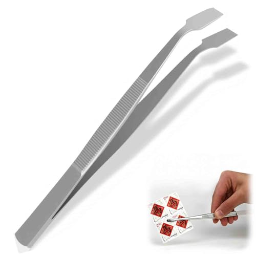 Briefmarken Pinzette lang – 11,5 cm Löffel Pinzette aus Edelstahl, gebogen & groß, ideal für Briefmarken, Clay Tools, & Modellbau-Sammlerwerkzeuge