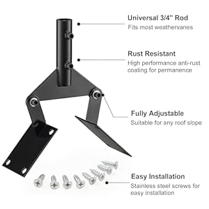 Weather Vanes Roof Mount Bracket for Yard Weather Station, Sturdy & Adjustable Aluminum Weathervane Bracket, Black Weather Vanes Roof Mount Bracket for Yard Weather Station Sturdy Adjustable Aluminum Weathervane Bracket Black