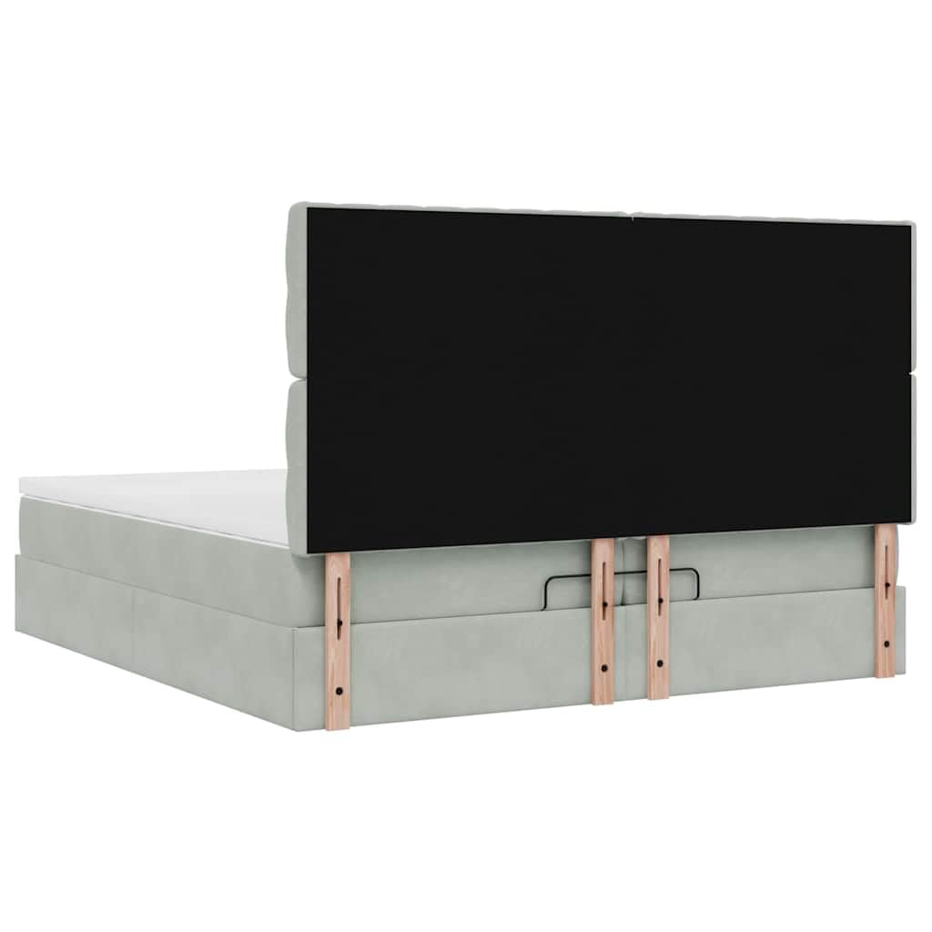 Ottoman-Bett mit Matratzen, Hellgrau 200x200 cm, Samt, Stauraum, Taschenfederkern, Schlafzimmer Möbel, Platform Bett