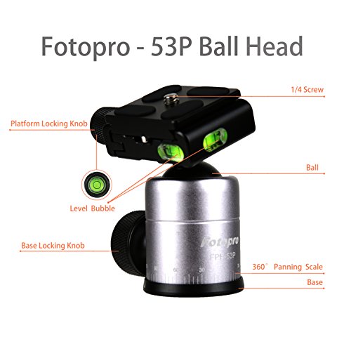 Image of Fotopro Camera Tripod 55 Inch Aluminum Ball Head Quick Release Plate Professional Camera Tripod for Travel Tripod Max Load Up to 17.6lbs /10kg