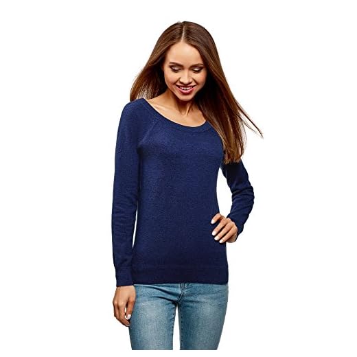 oodji Ultra Mujer Jersey Básico con Cuello Redondo, Azul, ES 34 / XXS