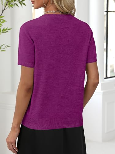 Image of ANRABESS Women Wool Blend Sweater Summer 2026 Short Sleeve V Neck Pullover Top Business Casual Outfit Beach Vacation Clothes