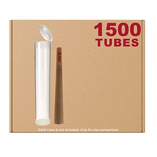 W Gallery 1500 Clear 120MM Doob Tubes - Ships Open, Child Resistant Squeeze Pop Top, BPA-Free Plastic Waterproof Airtight Smell Proof Herb Cigarette Joint Blunt Holder Vial, Compare 109mm 116mm, Bulk