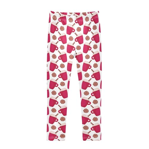Red Mugs with Cream and Choco Cookies Girls Leggings,Workout Leggings for Girls Toddler Athletic Leggings Size for 3-10T