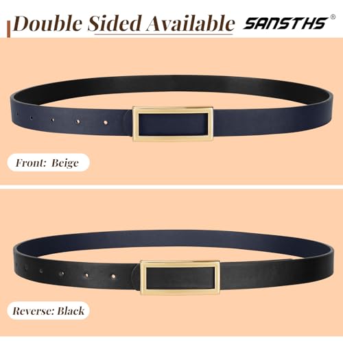 SANSTHS Skinny Reversible Belts for Women, Two-in-one Women Thin Belt for Dresses Jeans Pants with Gold Buckle