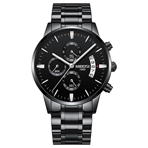 Relógio Nibosi Masculino 2309 Preto Aço Inoxidável Cronógrafo Ponteiros Pequenos Funcionais Estojo Original Garantia
