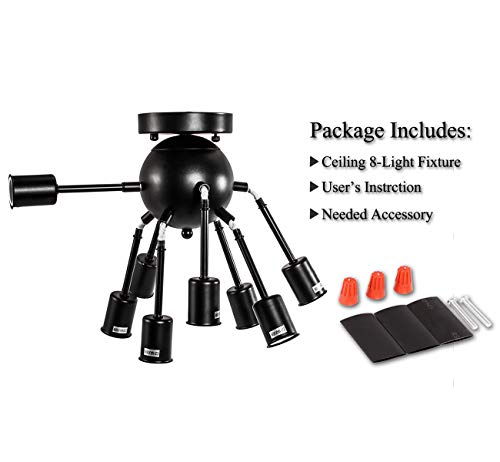 Vintage Semi Flush Mount Ceiling Light with 8 UL Sockets, Elibbren E26 Base Modern Antique Black Sputnik Industrial Ceiling Lamp Fixture for Kitchen Dining Room Bedroom Study Living Room - Thumbnail 6