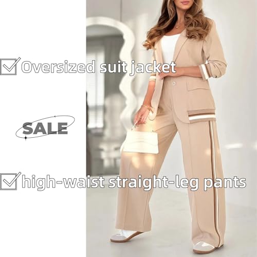 2025 Temperament Solid Color Ribbed Suit Set Blazer and High Rise Straight Leg Pants Sets Women's 2 Piece Set Lapel Blazer2
