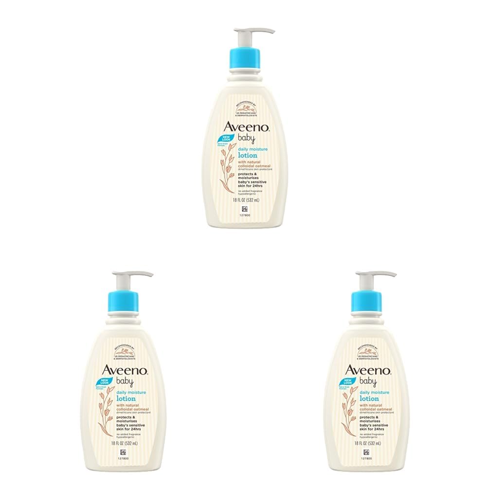 Aveeno Baby Daily Moisturizing Body Lotion | 24 Hour Protection for Sensitive Skin | Active Natural Oats Formula |Paraben Free, Fragrance Free | US Pediatrician Recommended, 532ml (Pack of 3)-image-45