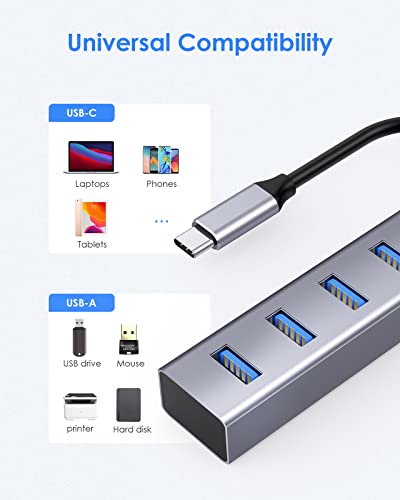 Hub USB C, 4 Porte USB 3.0 5Gbps, Adattatore USB C a USB OTG, Per MacBook Pro 2024-2016, Nuovo MacBook Air, iPad Air Pro, iPhone 15 Plus Pro Max, Surface Pro 9 8 (C22s, Grigio Spazio) - Hub USB - Immagine 2
