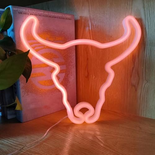 Image of Peach Pink Cow Neon Sign Led Cute Western Cowboy Light up Sign for Wall Bedroom Dorm Bar Counter Party Indian Decor,LED Neon Night Lights Battery and Usb Powered,Neon Lights Cow Gifts for Kids