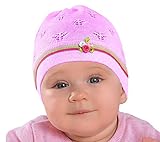 AJS Baby Mädchen Sommer Strick Mütze Taufe Blumen Weiß Vanille