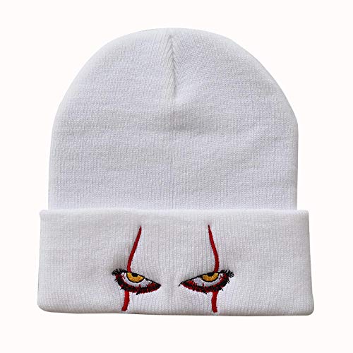 TIEDAN Pennywise Ojos de Miedo Ojos de Payaso de Terror Sombrero de Punto Gorra cálida Sombrero de Hip-Hop Sombrero de Lana Ajustable-Blanco_Ajustable