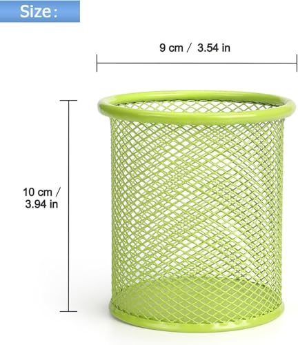 Image of Metal Mesh Pen Stand for Office & Home Desk | Black Stationery Holder Organizer for Pens, Pencils, Markers, Makeup Brushes | Durable Round Wire Mesh Pen Stand (Pack of 1) (green)