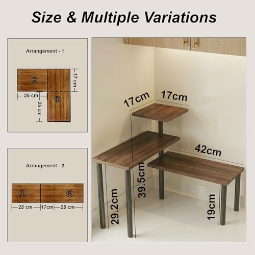 Image of ABJA Stylish Wooden Rack for Kitchen Storage, Corner Shelf for Kitchen, Organizer Rack, 3 Tier Spice, Oil Stand, Tabletop Adjustable Rack for Makeup, Office (Rustic Brown, 3 Tier Lite)