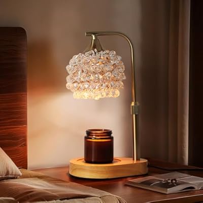 Candle Warmer Lamp with Timer – Adjustable Height & Dimmer, Gold K9 Crystal Shade – Wax Melt Warmer for Home Decor, 2 Bulbs Included