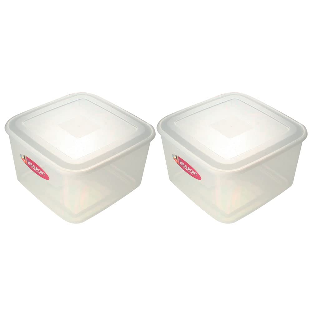 (Set of 2) - 13L Litre Clear Square Large Food Storage Container Plastic Cake Box Lunch box Stackable Nestable with Airtight Lids Great For Cereal Flour Baking Supplies Kitchen Pantry Storage keeper