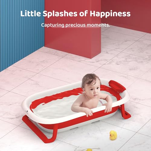 StarAndDaisy Baby Bath Tub for 0 to 5 Years/Bath Tub for Kids 0-3 Years, Newborn Baby Folding Bathing Tub Girls & Boys with Soap Tray, Easy to Store (BT-Red)