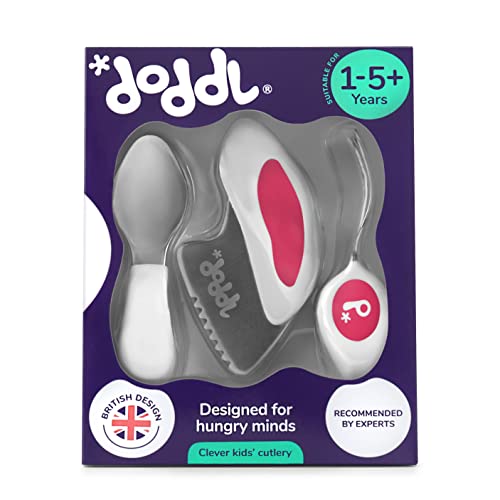 Doddl Kinderbesteck set, für Kleinkinder und Babies 12 Monate +, Kinder Messer, Gabel & Löffel Set, Ergonomisches Edelstahl Geschirr, hilft Ihrem Kind sich selbst richtige zu füttern (Himbeerrosa) Cover