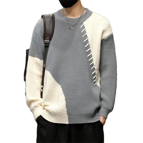 Men's Warm Sweater Patchwork O-Neck Knitted Pullovers Loose Casual Streetwear Daily Knit Sweaters