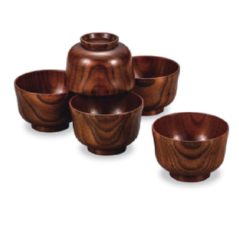 緑色の漆器 木椀 5個セット 松に折り鶴 緑色の漆器 木椀 5個セット 松