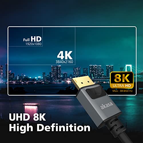 Cabo Akasa 8K DisplayPort para DisplayPort Premium | Cabo DP 1.4 com HDR3 | Resolução Ultra Alta 8K