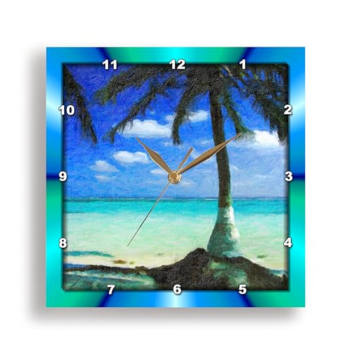 3dRose DPP_48101_1 Painted Palm Tree Wall Clock, 10 by 10-Inch